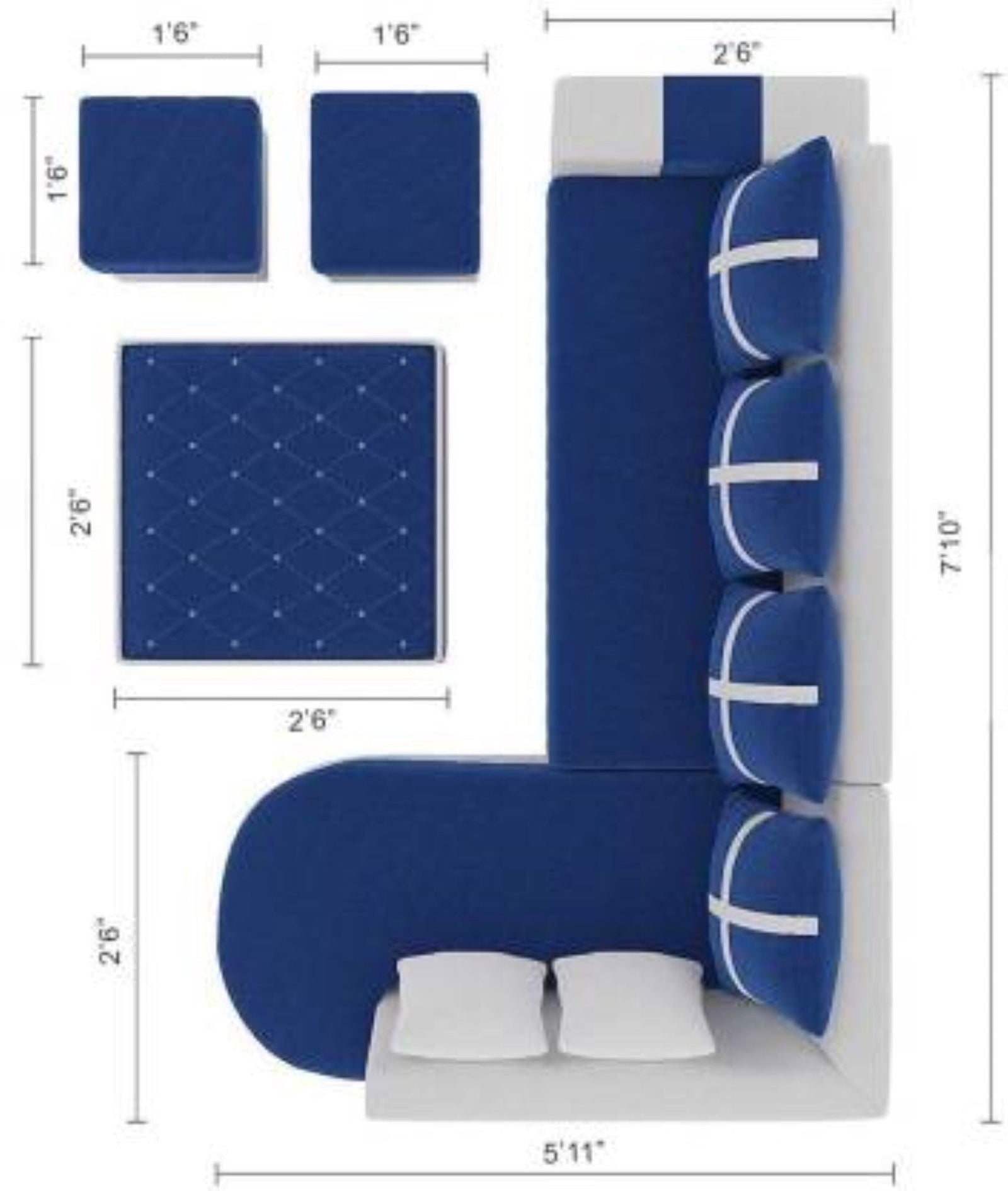 Bowzar 8 Seater Sofa Set, 2 Ottoman, 6 pillow With Coffee Table Fabric 8 Seater Sofa  (Finish Color - Blue & White - Bowzar -