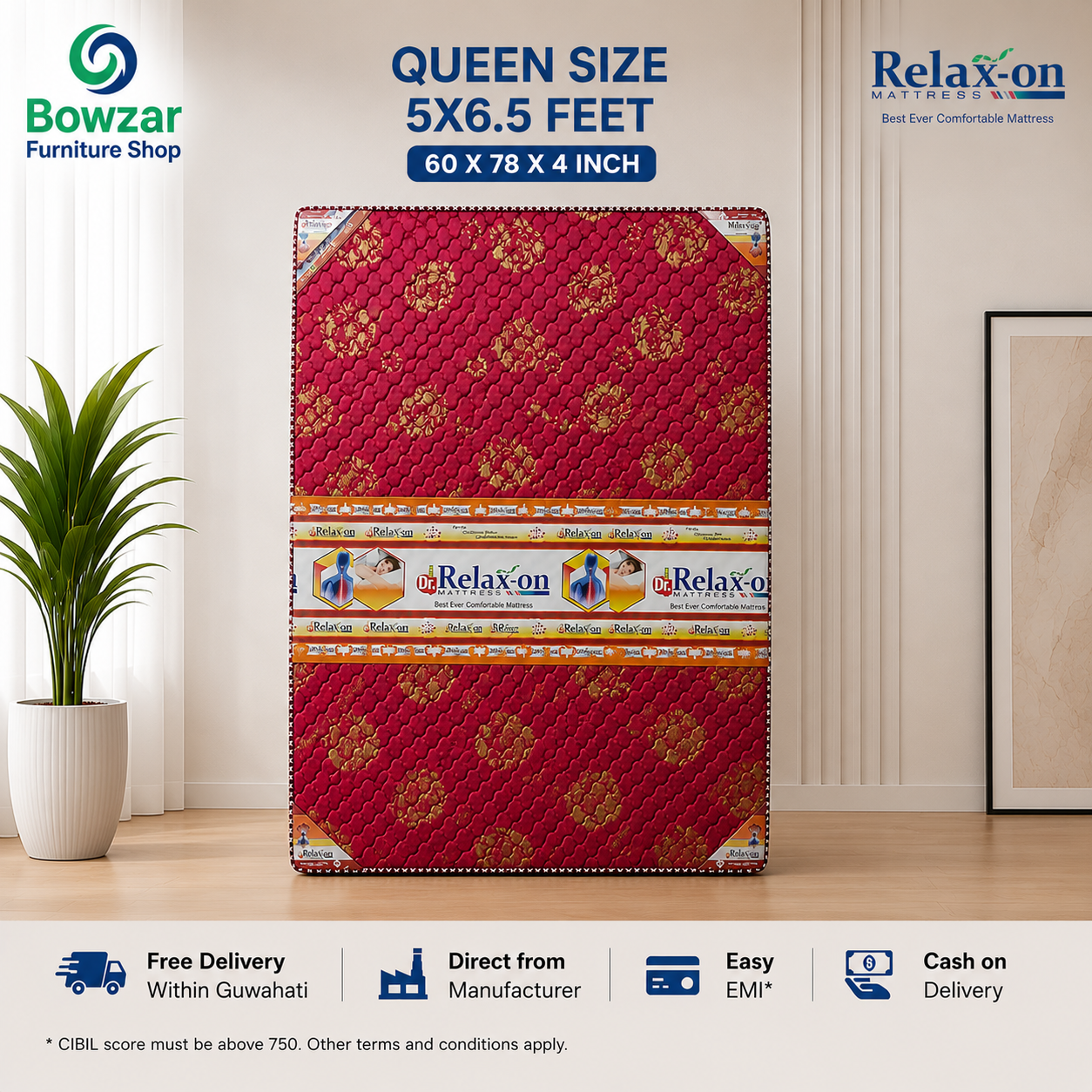 Relaxon EPE foam Queen Mattress 5x6.5 feet 4 Inch