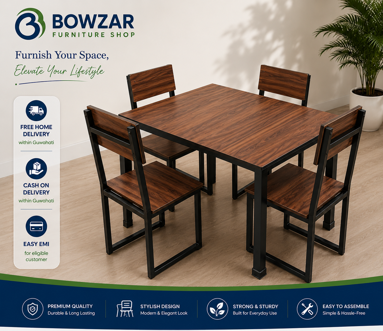 Bowzar 4 Seater Dining Set Dark Rolex