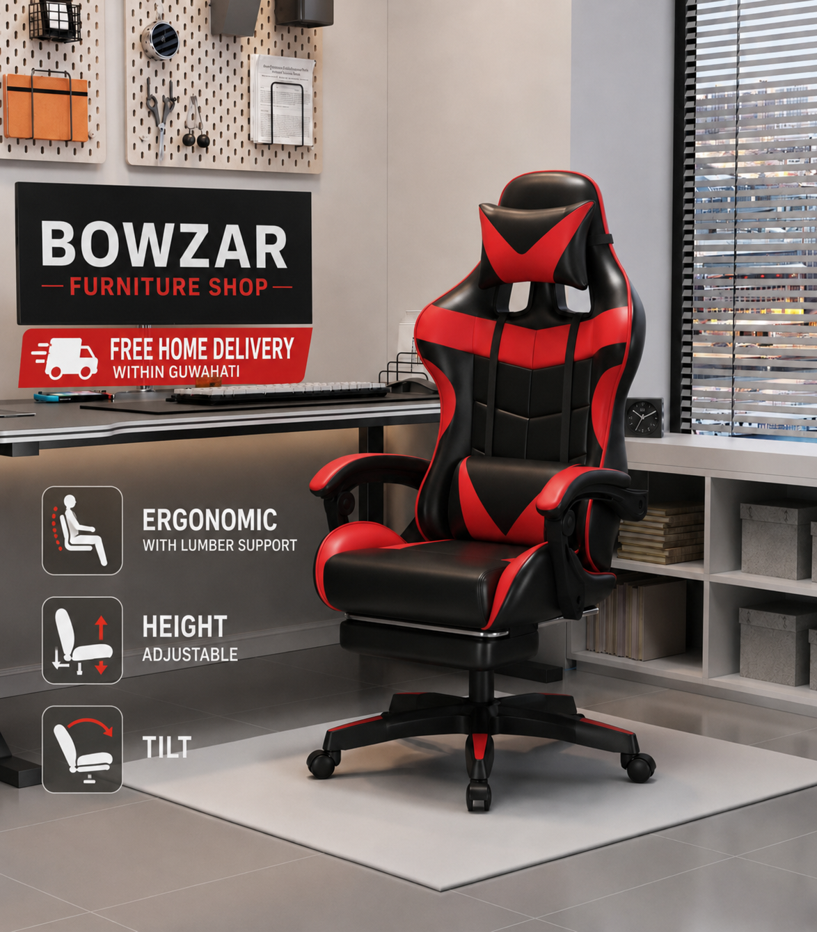 Ergonomic Gaming Chair | Height Adjustable | Tilt & Lumbar Support