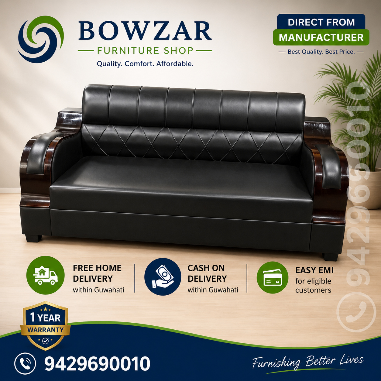 Bowzar 3 Seater Sofa Wooden Malashyan Sofa