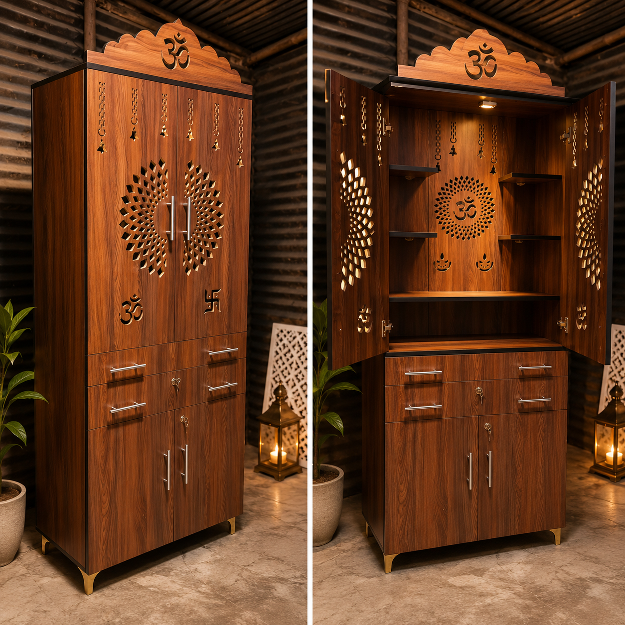 Bowzar MDF Mandir 6 Feet Height, 2.5 Feet Width