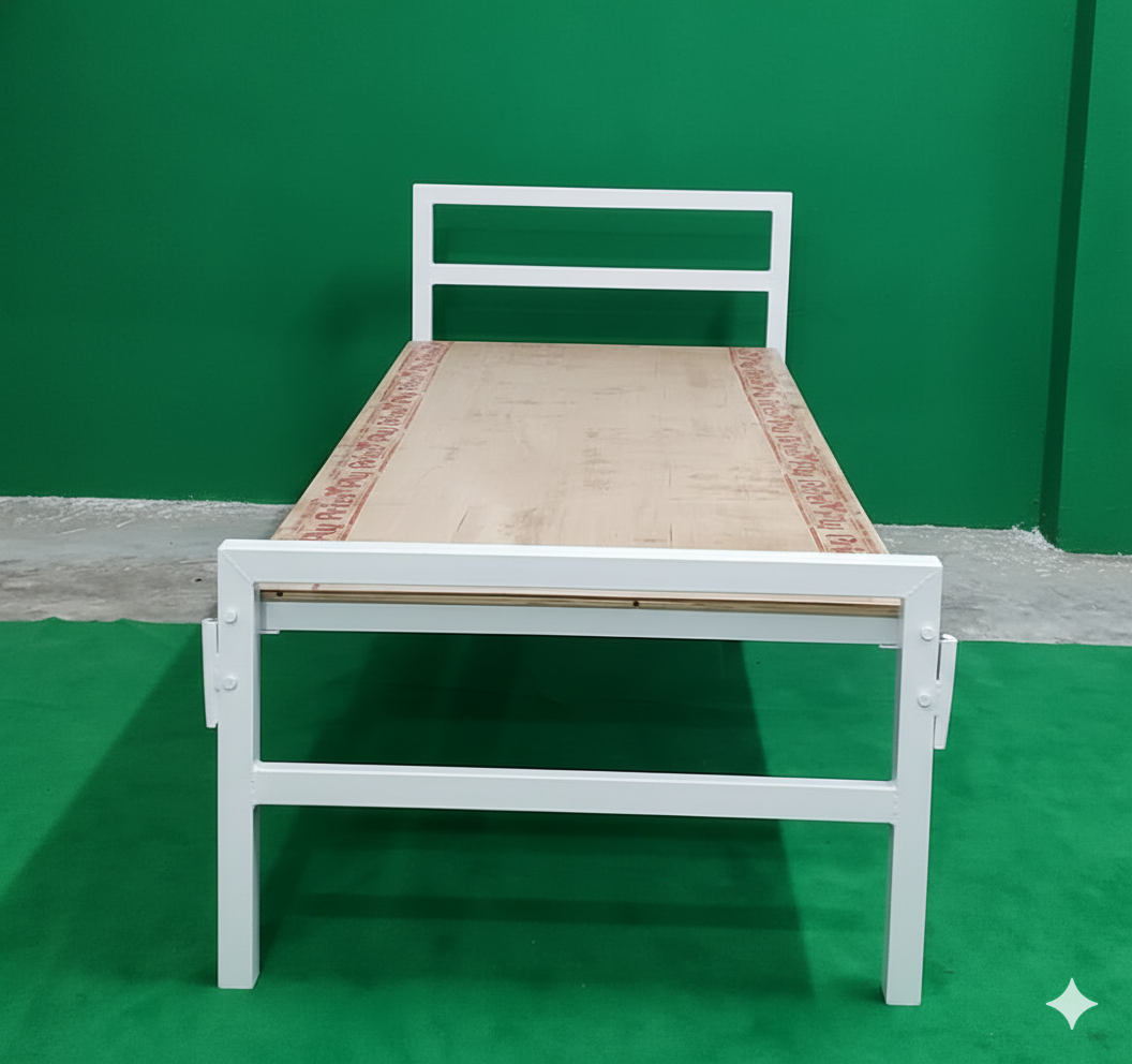 Bowzar NHM Single Bed Size 3X6.5 Feet Metal Iron Bed Long Lasting White
