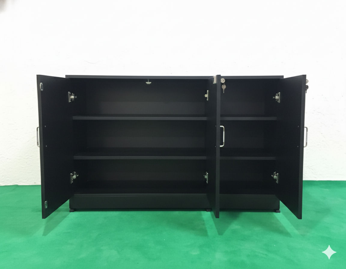 Bowzar Wooden 3 Door Cabinet Shoe Rack Multipurpose Mini Almirah Black