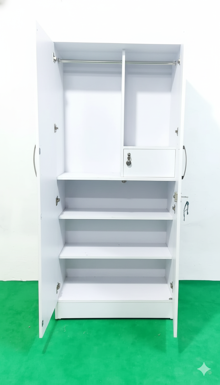 Bowzar 2 Door Almirah 2 Door Wardrobe White