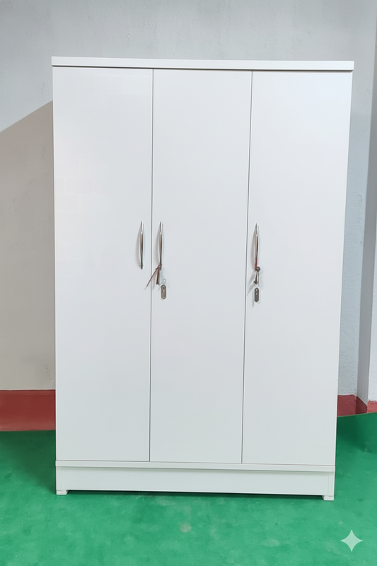 Bowzar 3 Door Almirah Wardrobe White Engineering Wood Almirah