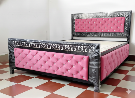 Bowzar King Bed Size 6X6.5 Feet King Box Bed Upholstered Cushion All Sides Light Pink