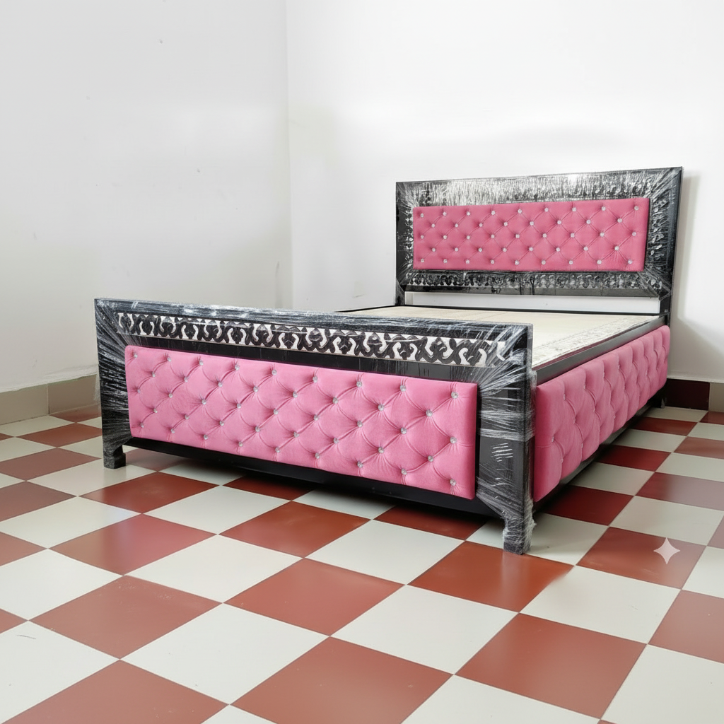 Bowzar King Box Bed Size 6X6.5 Feet Upholstered Cushion All Sides Light Pink