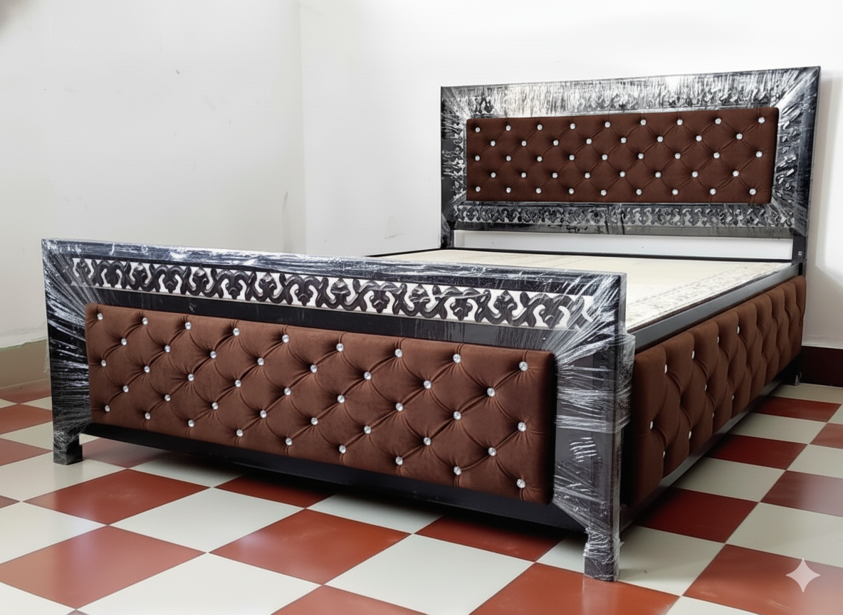 Bowzar King Bed Size 6X6.5 Feet King Box Bed Upholstered Cushion All Sides Dark Coffee