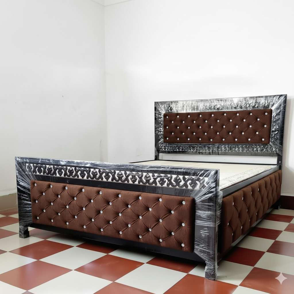 Bowzar Size 6X6.5 Feet King Box Bed Upholstered Cushion All Sides Dark Coffee