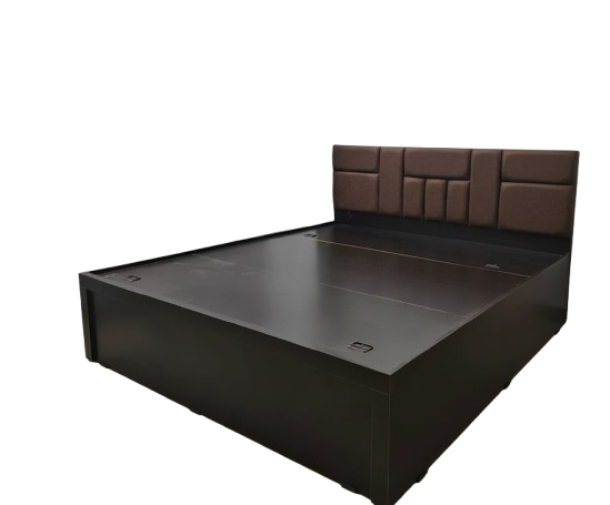 Bowzar Engineering Wood Bed King Box Bed Size Upholstered Design Cushion Dark Coffee