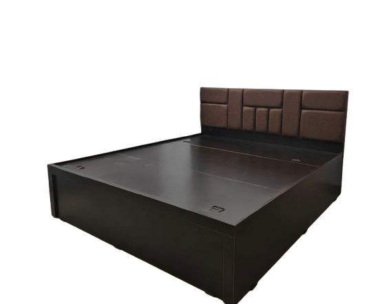 Bowzar Engineering Wood Bed King Box Bed Size Upholstered Design Cushion Dark Coffee