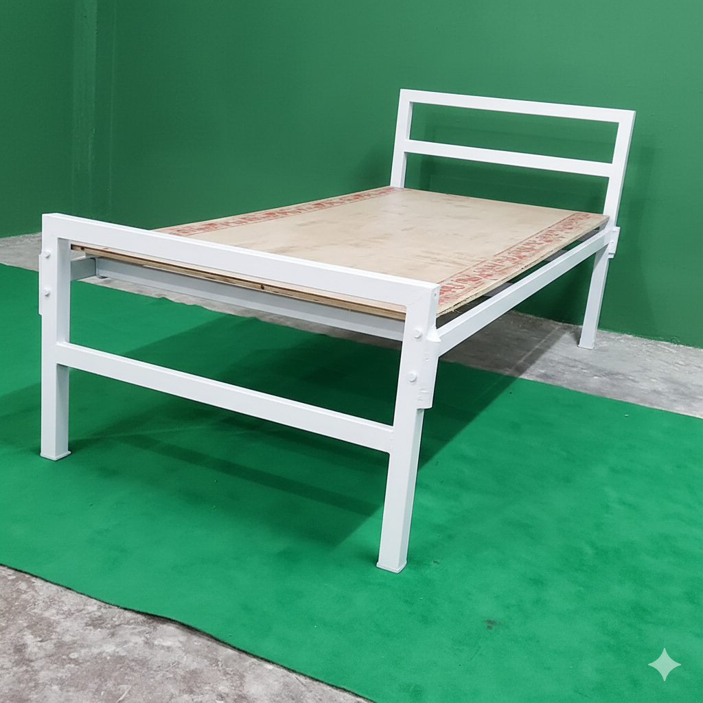 Bowzar NHM Single Bed Size 3X6.5 Feet Metal Iron Bed Long Lasting White