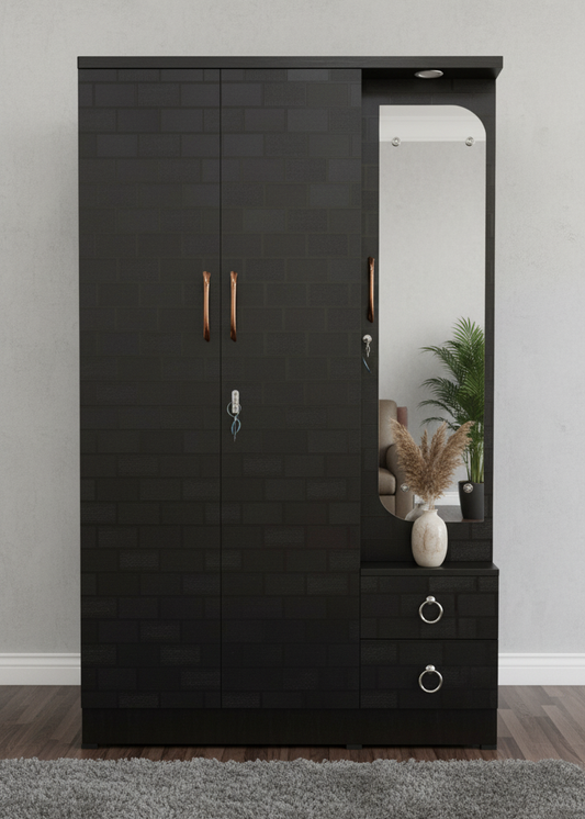 Bowzar 3 Door Almirah With Dressing 3 Door Wardrobe H72XW48XD18 Inch