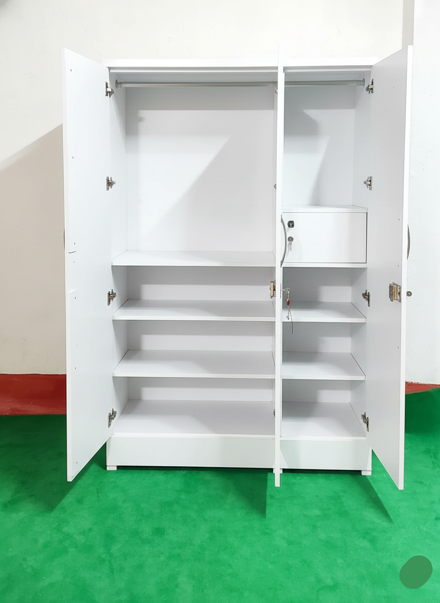 Bowzar 3 Door Almirah Wardrobe White Engineering Wood Almirah