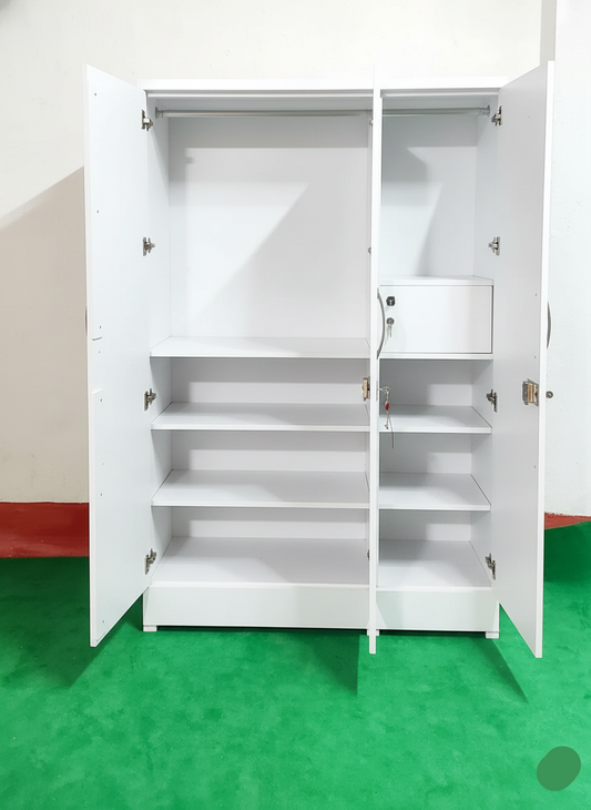 Bowzar 3 Door Almirah Wardrobe White Engineering Wood Almirah