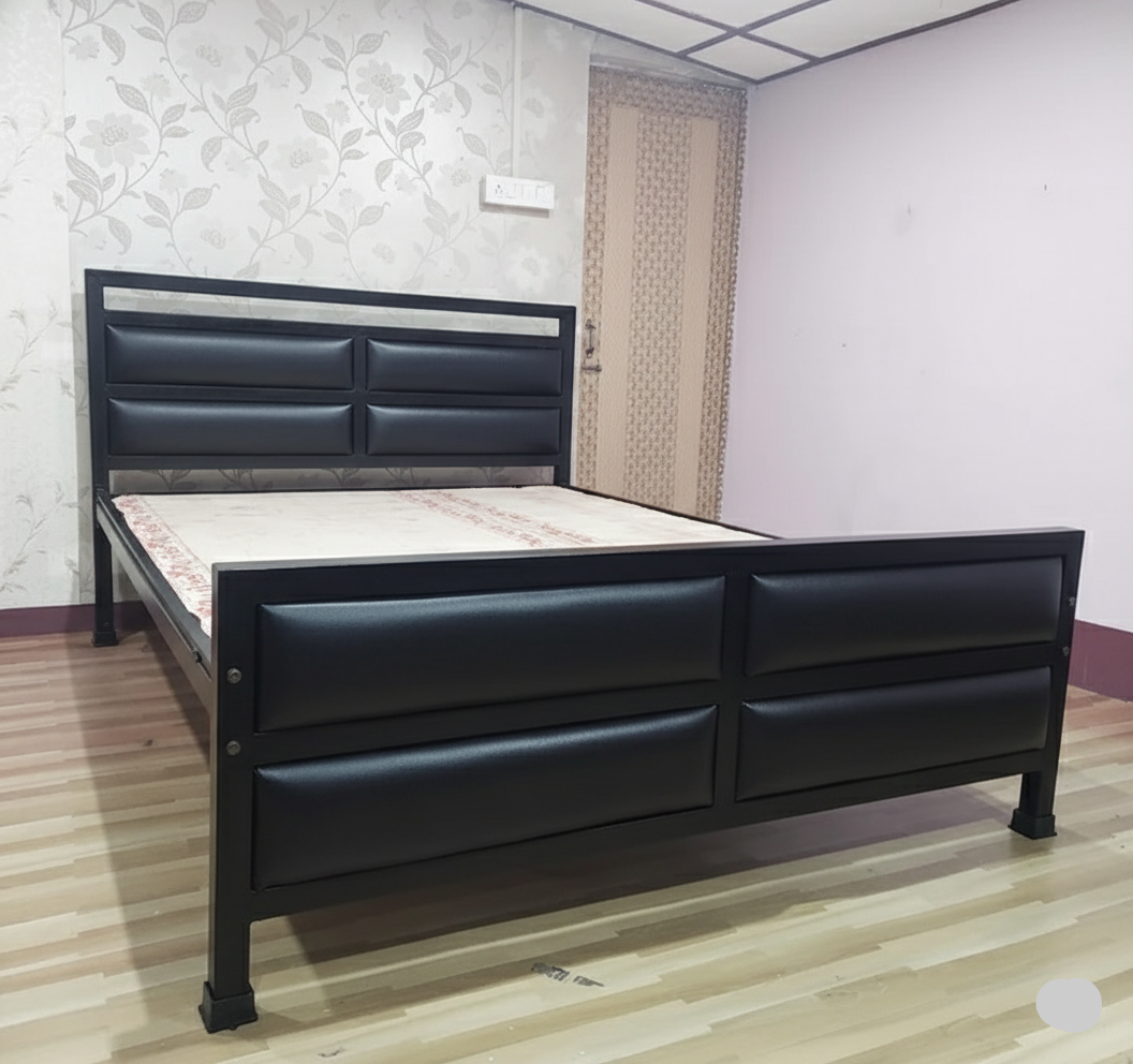 Bowzar Heavy Quality Metal Queen Bed Size 5X6.5 Feet 4 Cushions Unique Design Black
