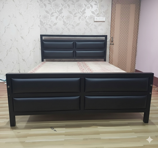 Bowzar Heavy Quality Metal Queen Bed Size 5X6.5 Feet 4 Cushions Unique Design Black