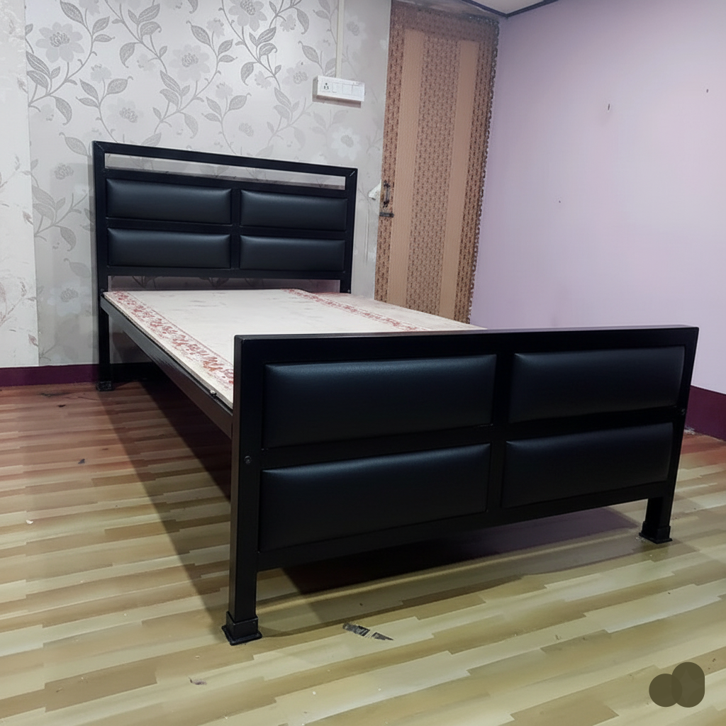 Bowzar Heavy Quality Metal Double Bed Size 4X6.5 Feet 4 Cushions Unique Design Black