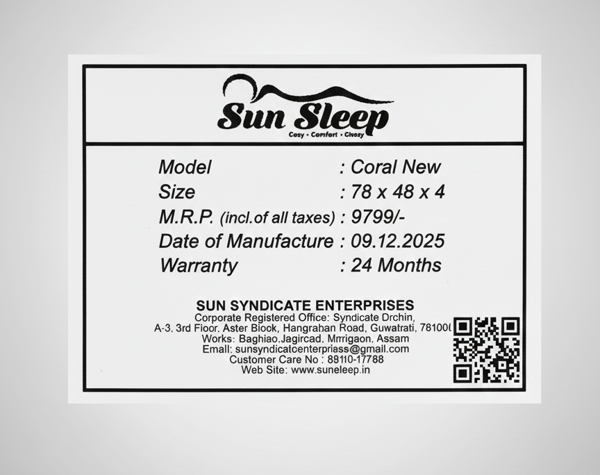 Sunsleep 4 Inch New Coral Double Mattress 48x78x4 Inch 4x6.5 Feet