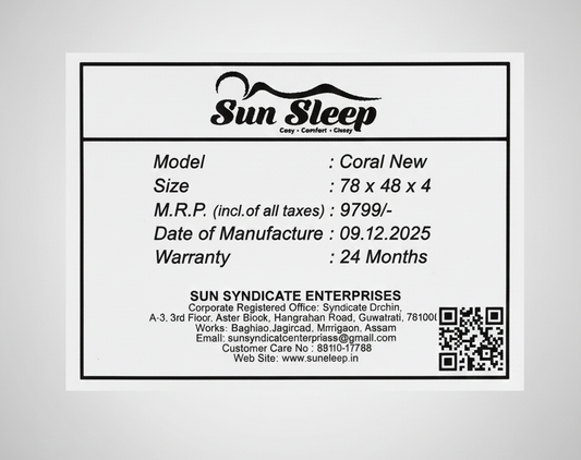 Sunsleep 4 Inch New Coral Double Mattress 48x78x4 Inch 4x6.5 Feet