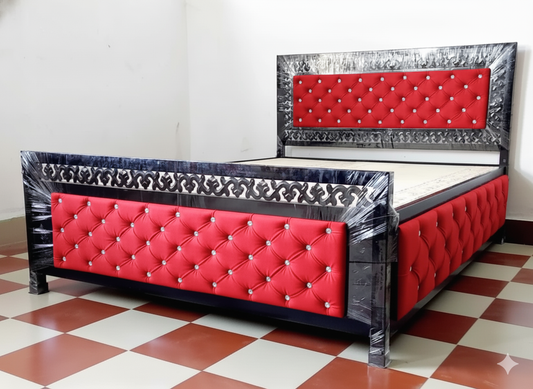 Bowzar King Bed Size 6X6.5 Feet King Box Bed Upholstered Cushion All Sides Red