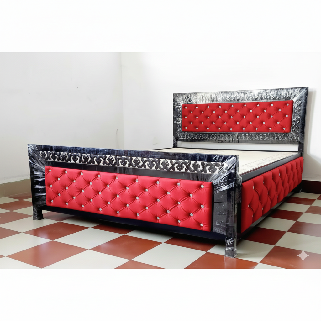 Bowzar Size 6X6.5 Feet King Box Bed Upholstered Cushion All Sides Red