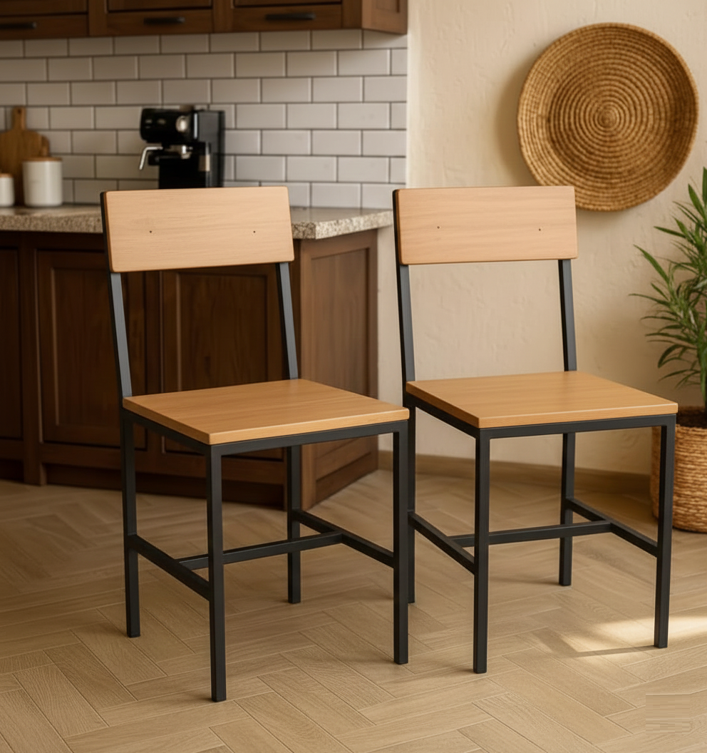 Bowzar 6 Seater Dining Set Metal Frame Engineering Wood Top