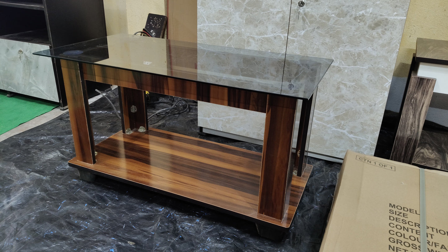 Bowzar Wooden Center Table Tea Table with Glass Top