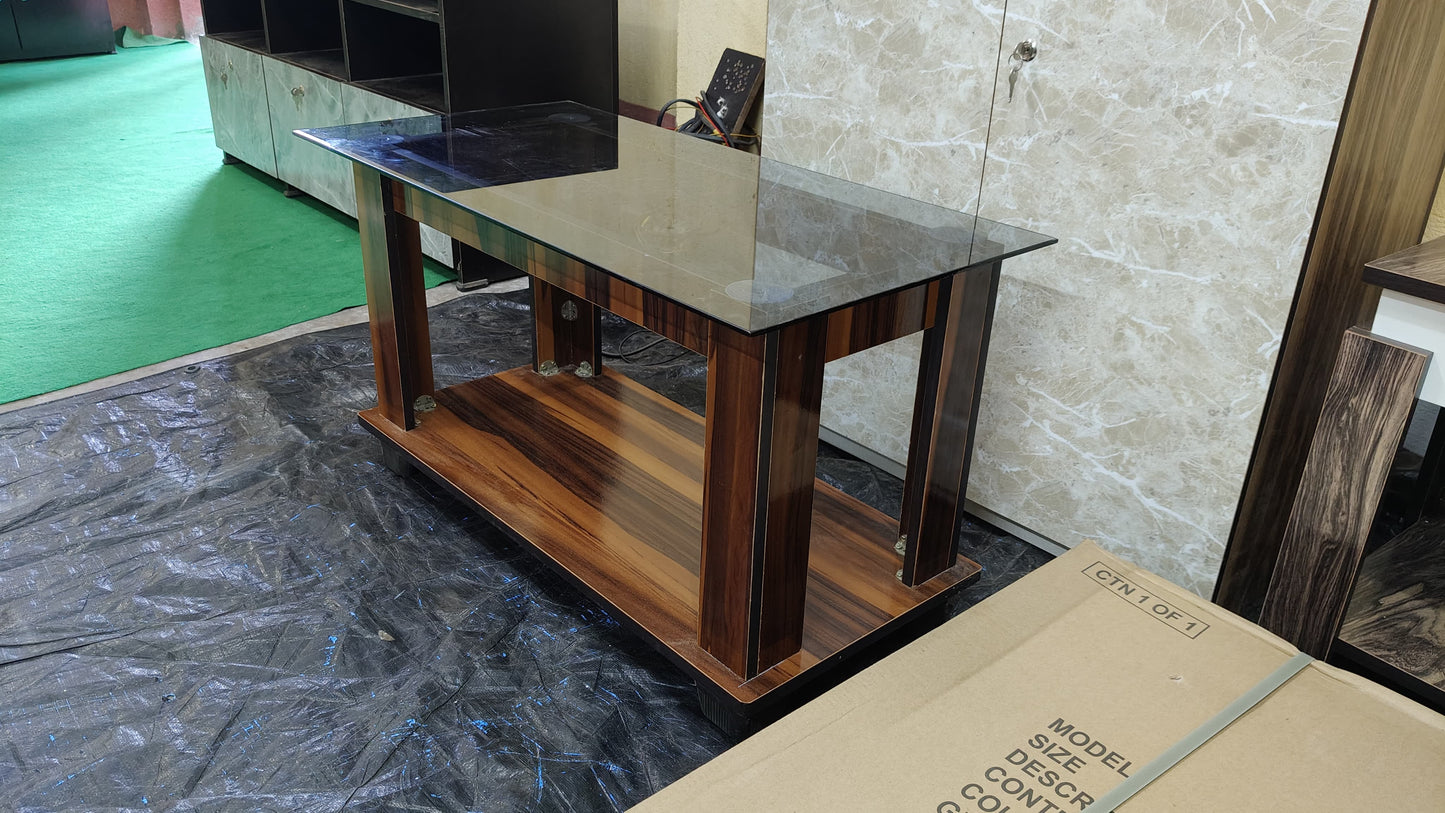 Bowzar Wooden Center Table Tea Table with Glass Top