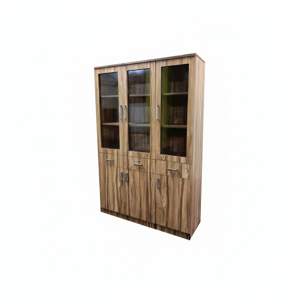Bowzar EW Showcase 3 Door Bookshelf Cabinet With 3 Drawer 3 Door Almirah