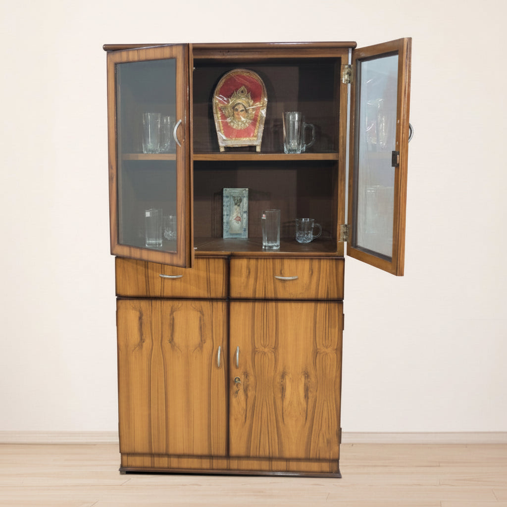 Bowzar EW Showcase 2 Door Glass Door With 2 Drawer Bookshelf Cabinet