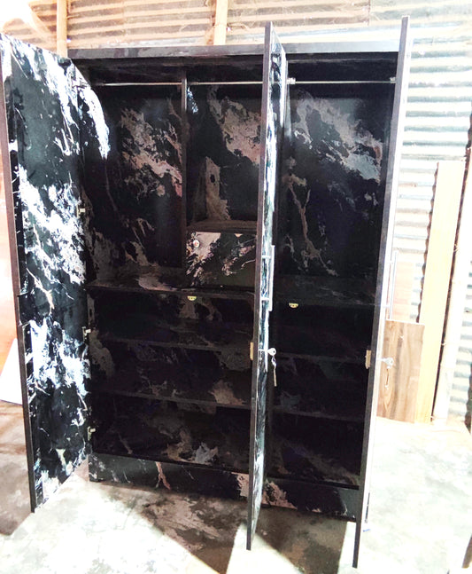 Bowzar 3 Door Almirah Black Marble