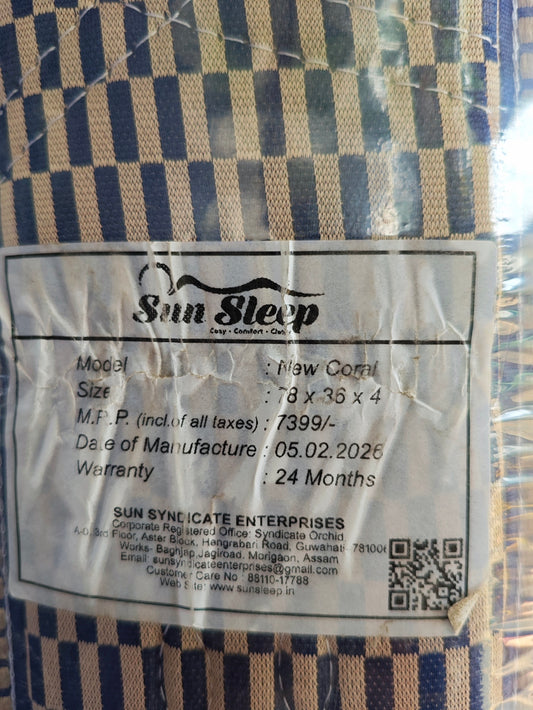 Sunsleep 4 Inch New Coral Single Mattress 36X78X4 Inch 3X6.5 Feet