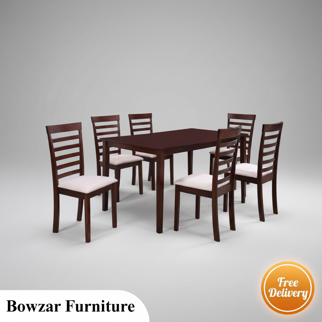 Malashyan 6 Seater Dining Rubber Wood Solid Wood Dining Set Brown