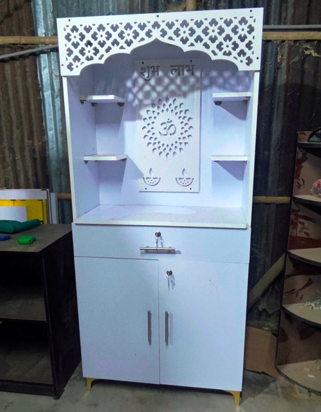 MDF White Mandir Temple Height 5 Feet