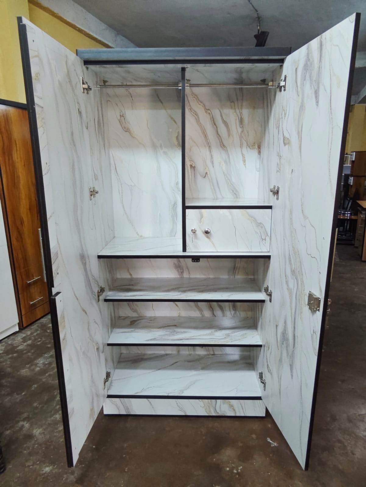 Bowzar 6 Feet 2 Door Wooden Almirah White Marble 2 Door Almirah
