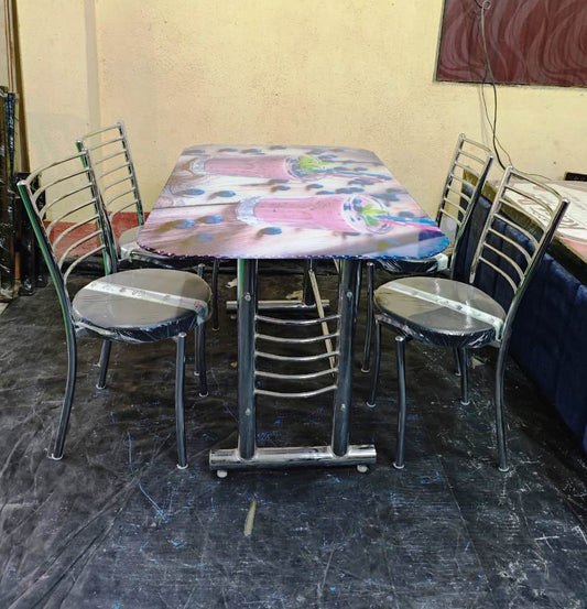 Steel Dining Set 4 Seater with Printed Glass top