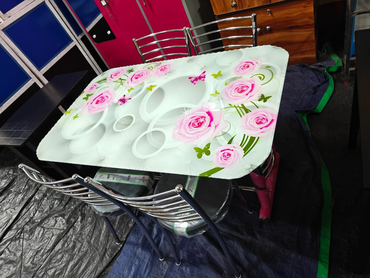 BOWZAR - Steel Printed Dining Table Set (4-Seater)