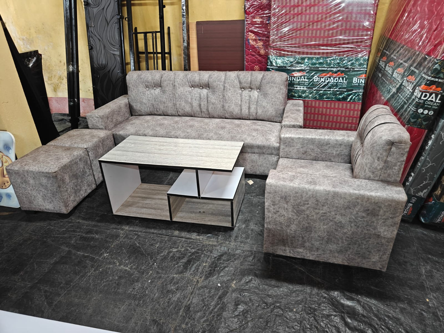 Dulex 4-Seater Sofa Set with Tools & Wooden Tea Table