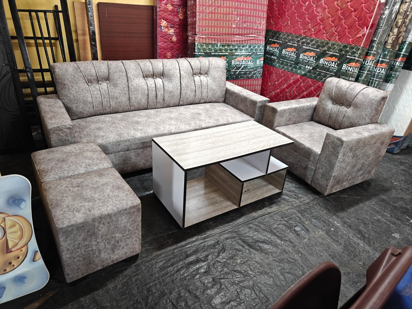 Dulex 4-Seater Sofa Set with Tools & Wooden Tea Table