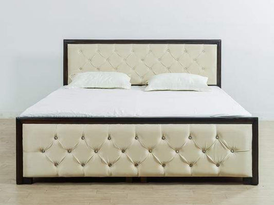 Bowzar 6X6.5 Feet King Box Bed With Head and Leg Cushion Board King Box Bed