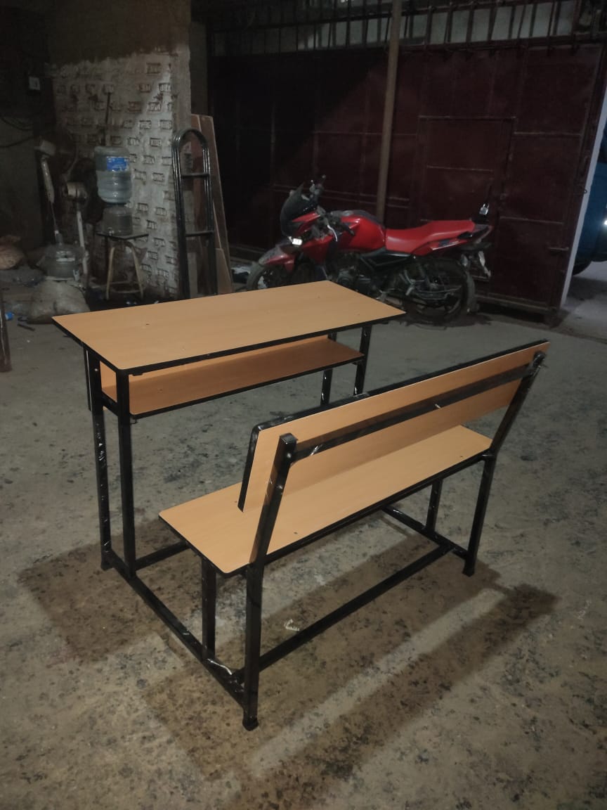Bowzar Desk Bench Pair MDF Top Two Seater with Back Rest Powder Coated