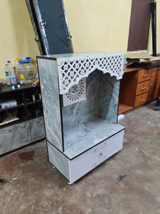 Bowzar Mini Mandir 3.5x2.5 feet Grey Marble