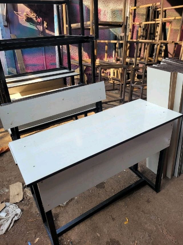 Bowzar Desk Bench Pair  MDF Top Two Seater with Back Rest Powder Coated