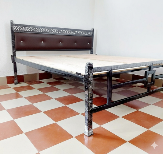Bowzar King Bed Size 6X6.5 Feet Metal Bed Heavy Quality Krishna Model Coffee