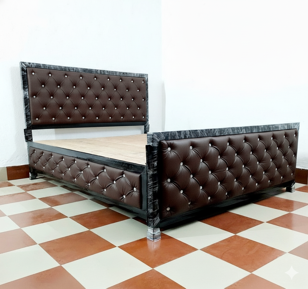 Bowzar King Bed Size 6X6.5 with All Side Upholestered Cushion Dark Coffee