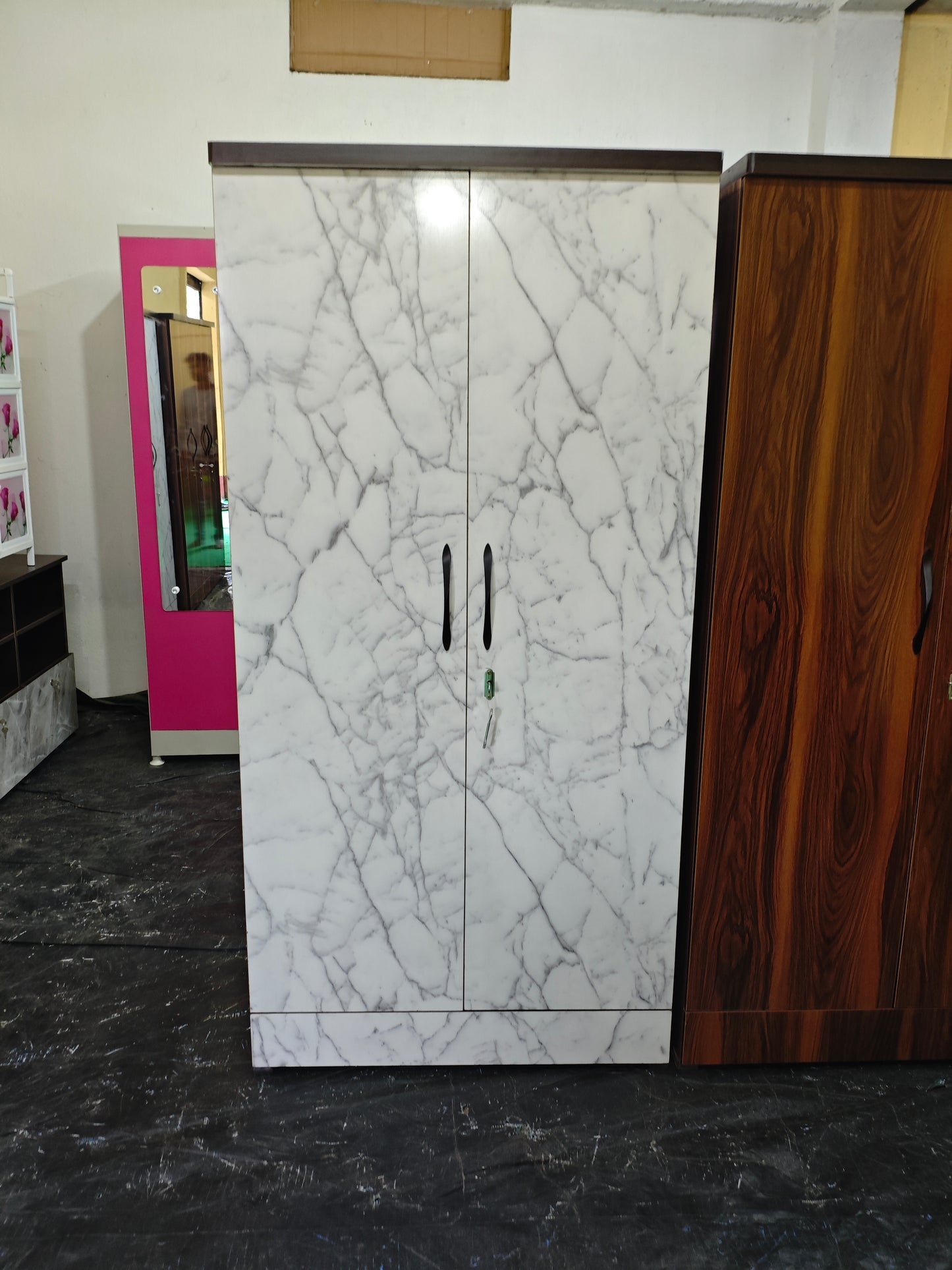2 door Wooden Almirah White Marble  2 Door Almirah