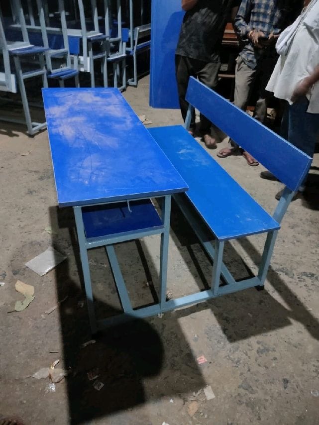 Bowzar Desk Bench Pair MDF Top Two Seater with Back Rest Powder Coated