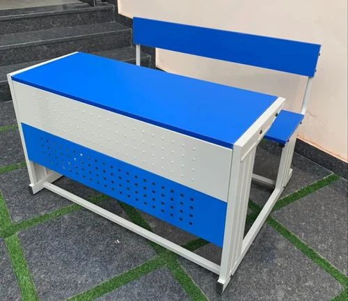 Bowzar Desk Bench Pair Two Seater with Back Rest Powder Coated
